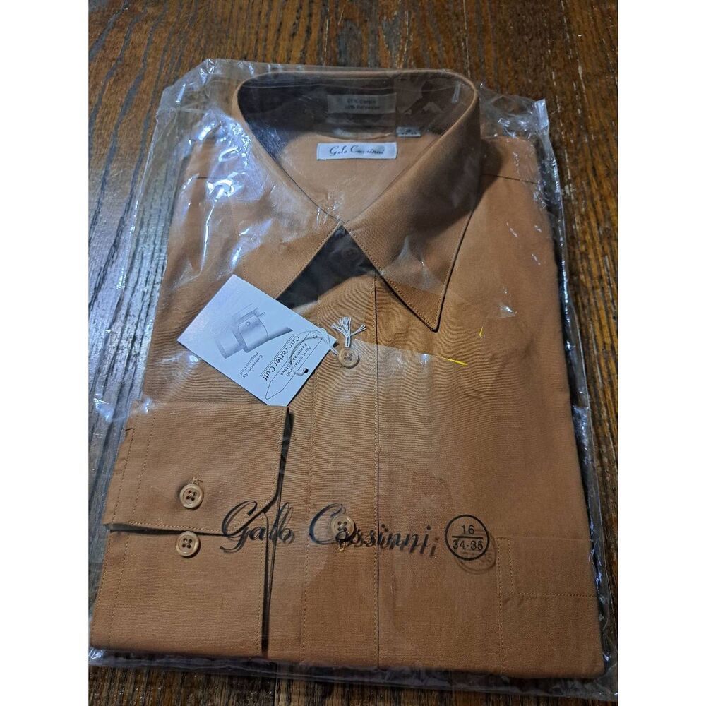 New Size 16 Galo Cossinni Brown Long Sleeve Button Dress Shirt with Collar NWT